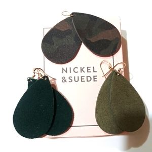 3 pairs of Nickel & Suede Leather Earrings